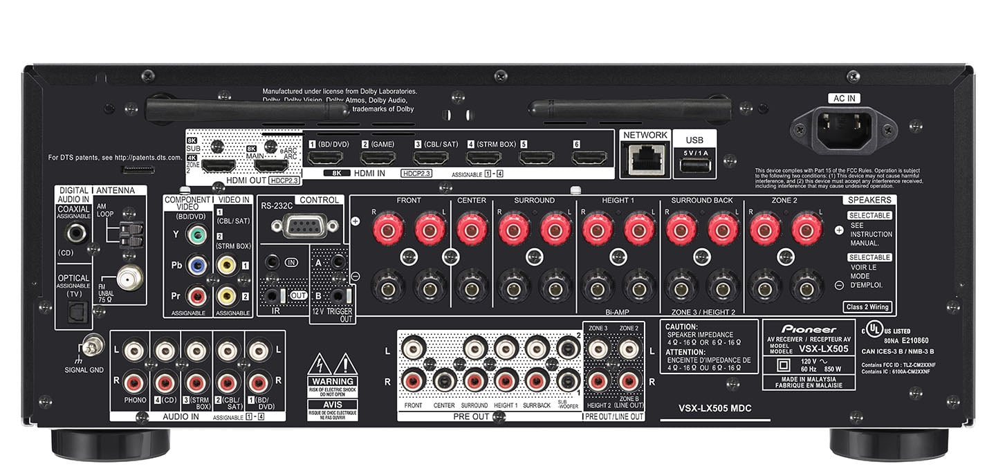 Pioneer-VSX-LX505-Elite-9.2-Channel-Network-AV-Receiver-Silver-baCK Pioneer VSX-LX505 Sintoamplificatore AV